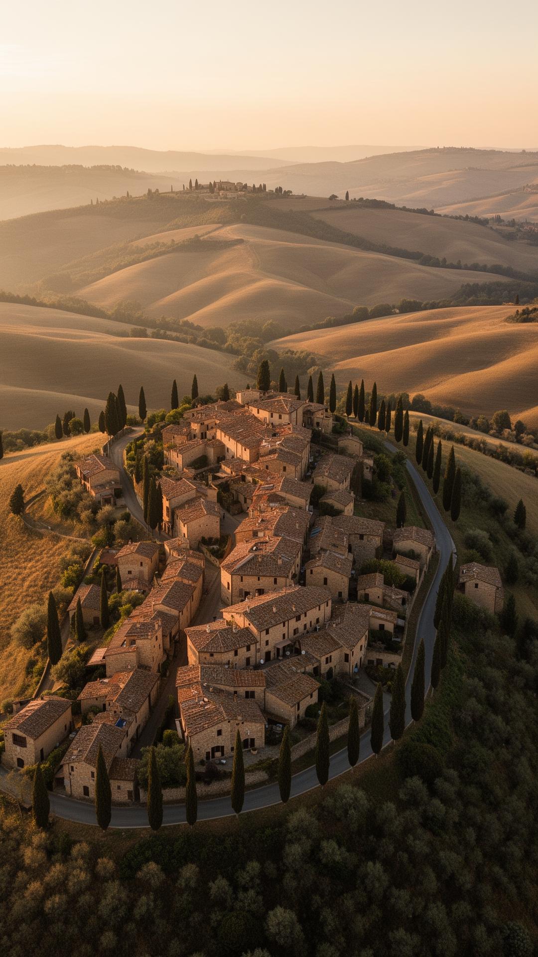 Italian hilltop village at golden hour